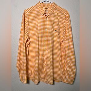 Vineyard Vines “One The Go” Orange Gingham Men's Long Sleeve Shirt size large
